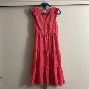 JCrew pink midi ruffle dress